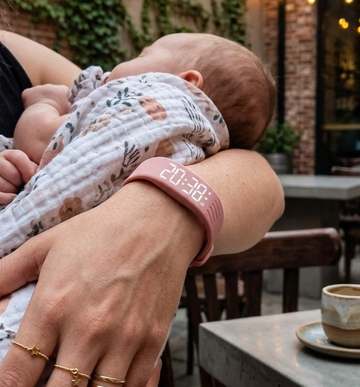 Maman qui nourrit son bébé, bracelet Neliosa rose